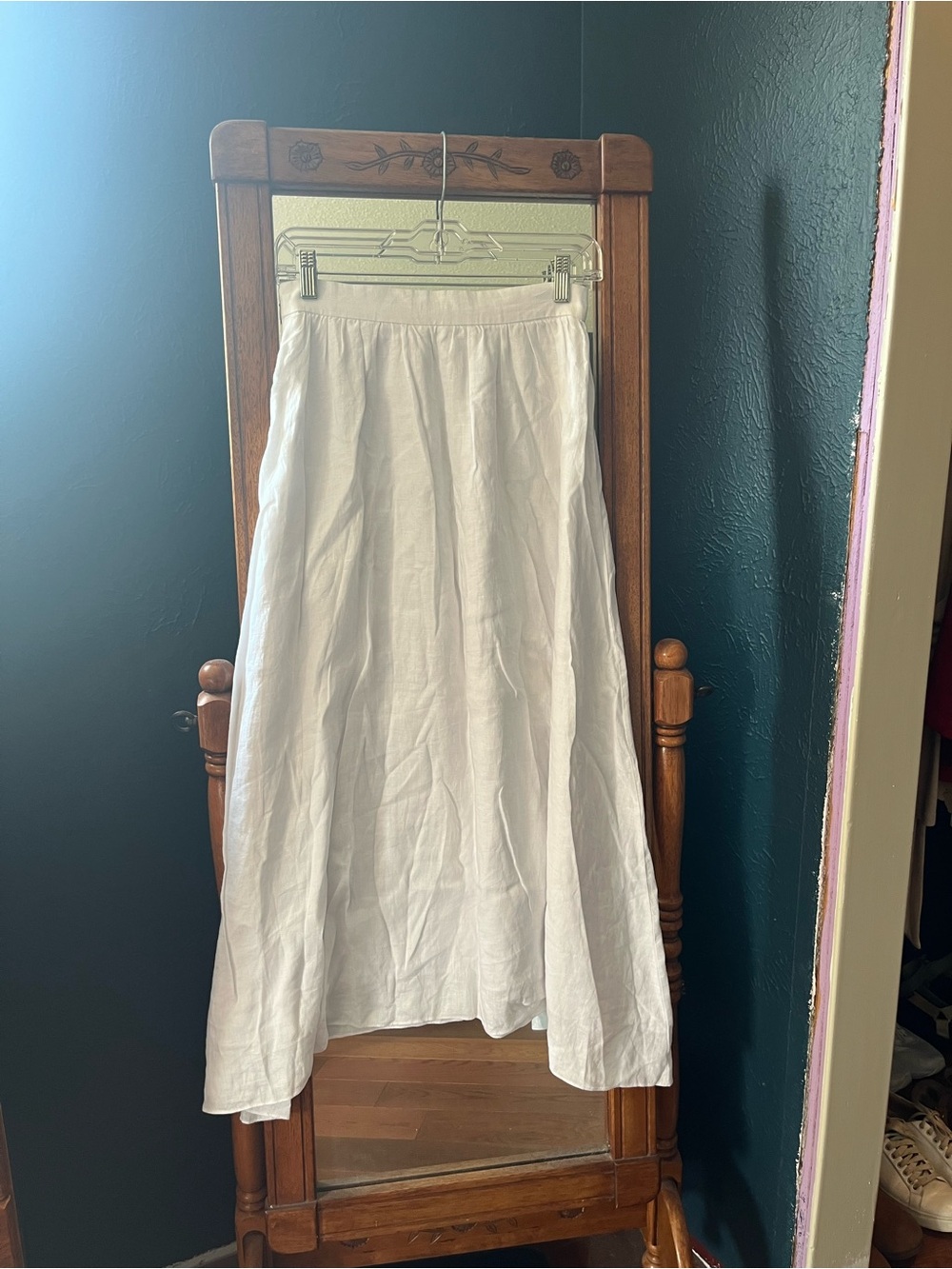 A-Line White Linen Maxi Skirt